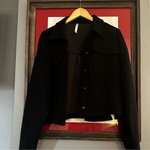Fabletics Black Cropped Button-Front Sweater Jacket
